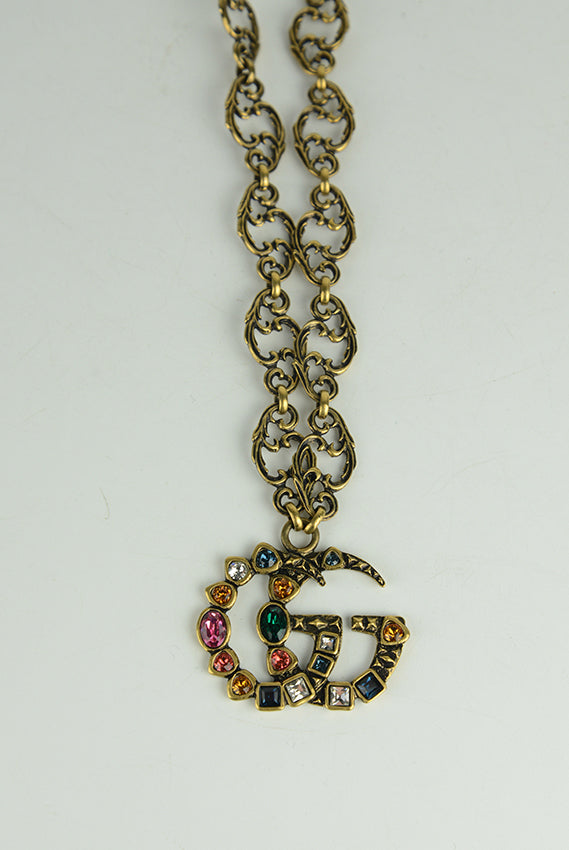 Gucci GG logo necklace with rhinestones