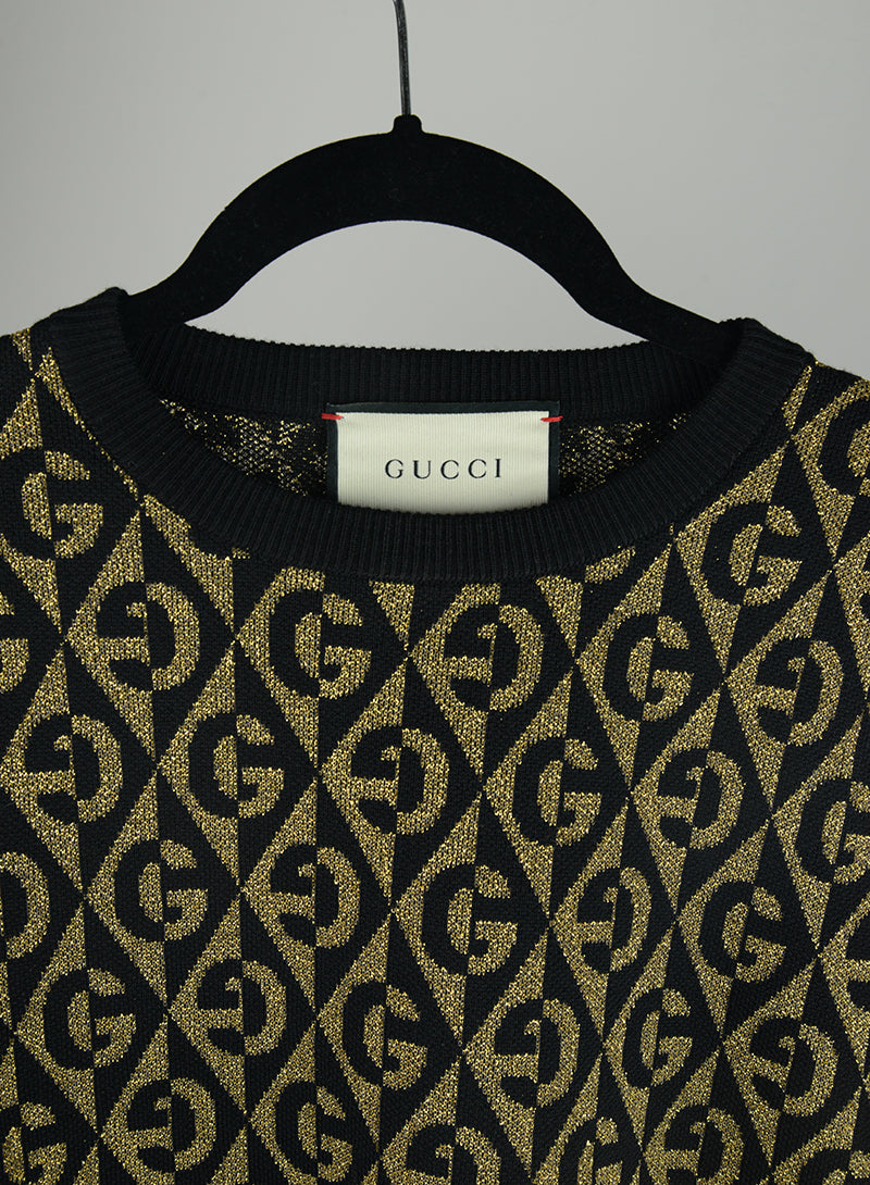 Gucci Completo Pull e Gonna nero e oro con GG - Tg. S