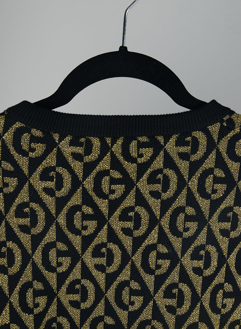 Gucci Completo Pull e Gonna nero e oro con GG - Tg. S