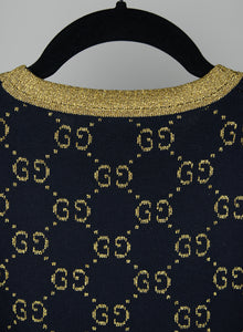 Gucci Pull in lana blu con GG oro - Tg. M