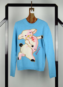 Gucci Light blue wool sweater with piglet - Size. S