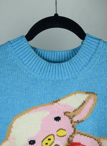 Gucci Light blue wool sweater with piglet - Size. S
