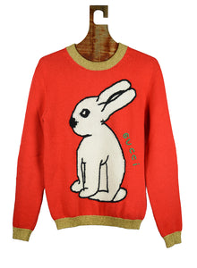 Gucci Pull in lana rosso con coniglio - Tg. S