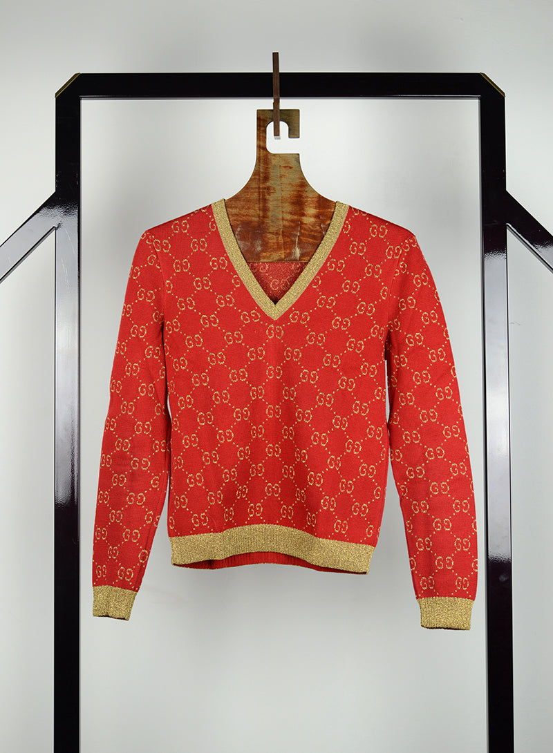 Gucci Pull in lana rosso con GG oro - Tg. S