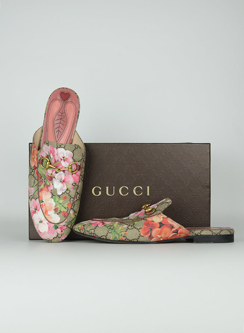 Gucci Sabot Princetown GG con fiori rosa - N. 40