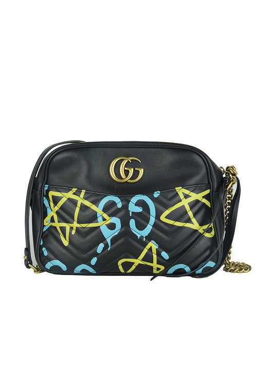 Gucci Marmont Graffiti shoulder bag in black leather