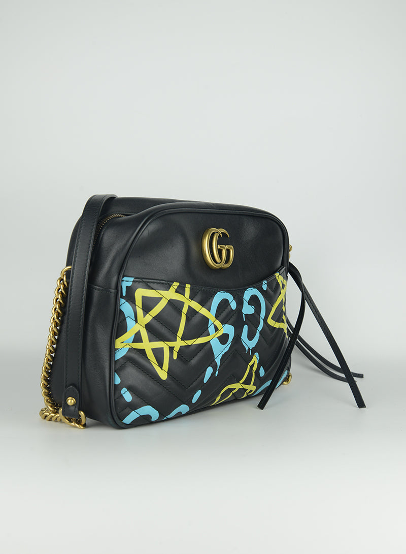 Gucci Marmont Graffiti shoulder bag in black leather