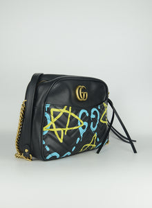 Gucci Marmont Graffiti shoulder bag in black leather