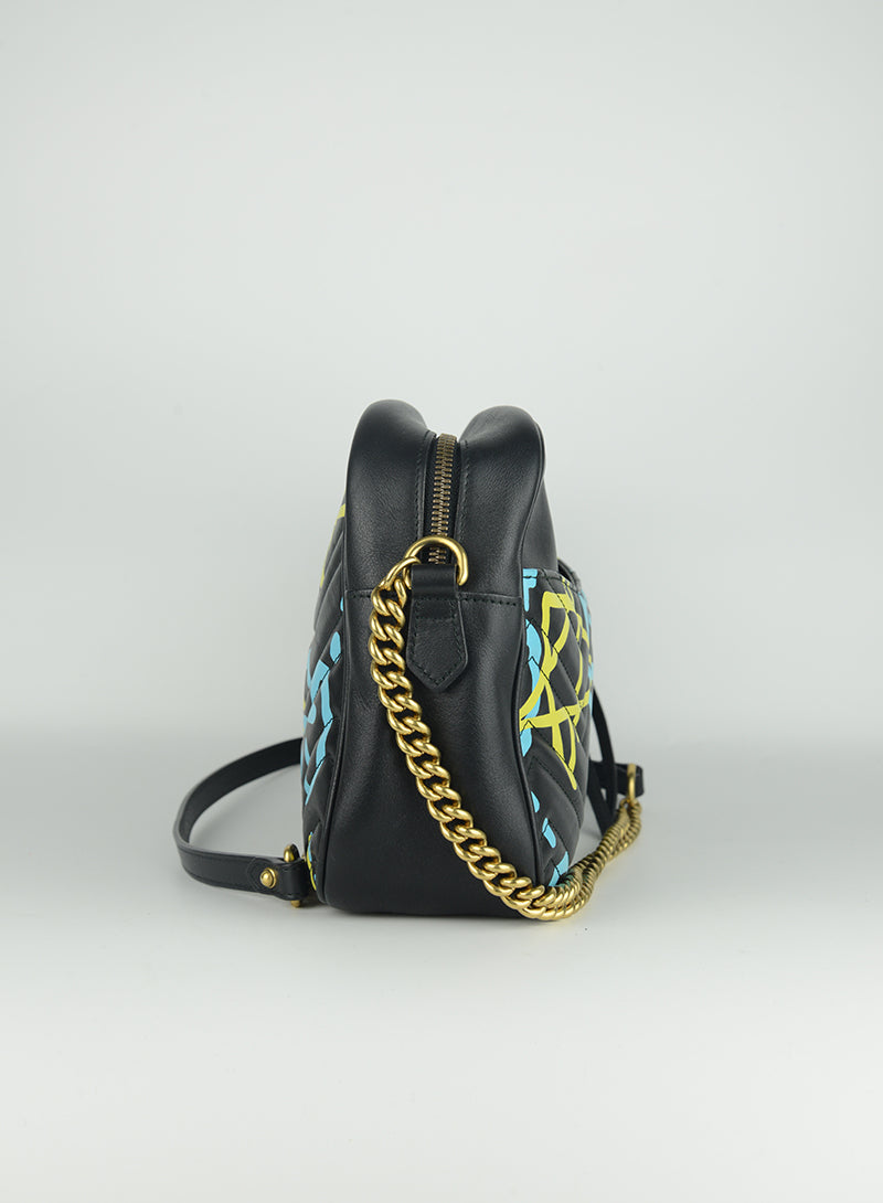 Gucci Marmont Graffiti shoulder bag in black leather