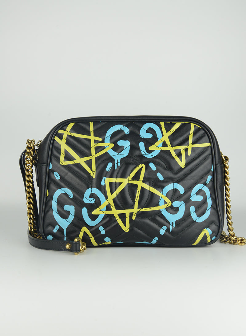 Gucci Marmont Graffiti shoulder bag in black leather