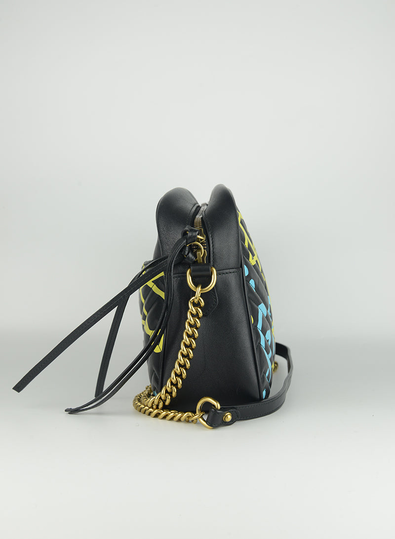 Gucci Marmont Graffiti shoulder bag in black leather