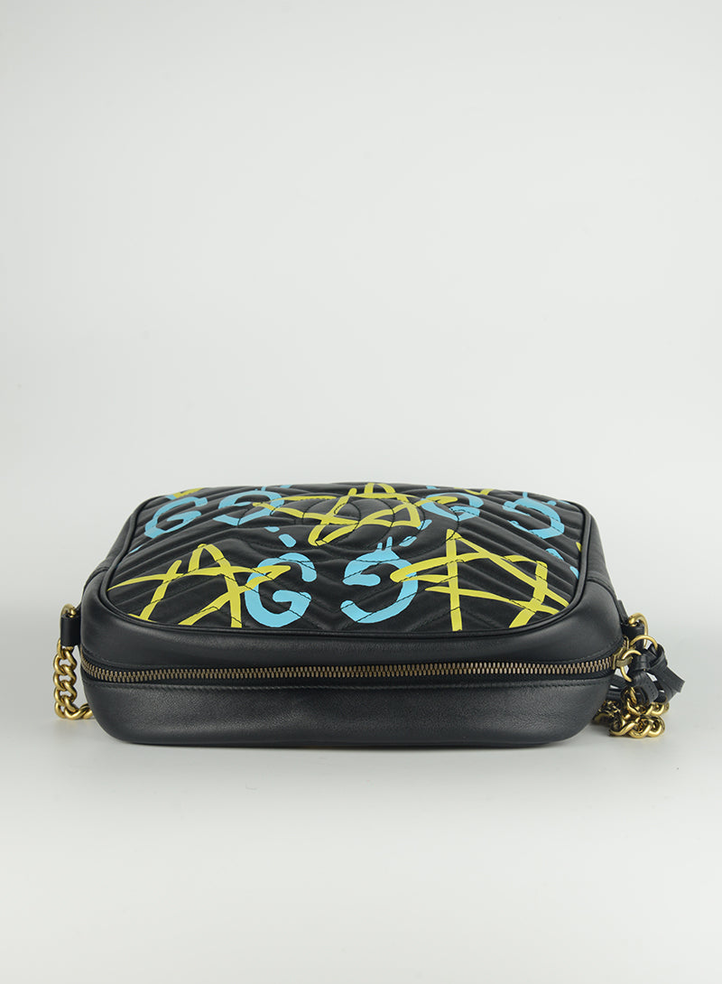 Gucci Marmont Graffiti shoulder bag in black leather