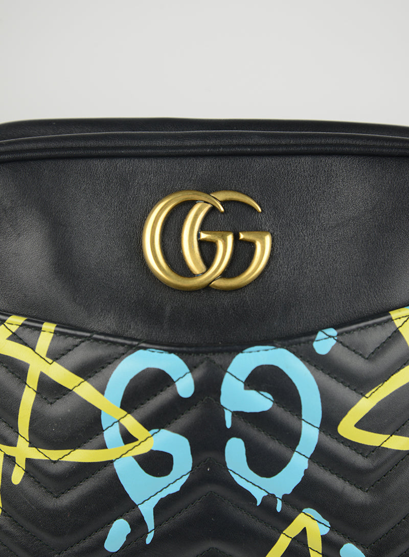 Gucci Marmont Graffiti shoulder bag in black leather