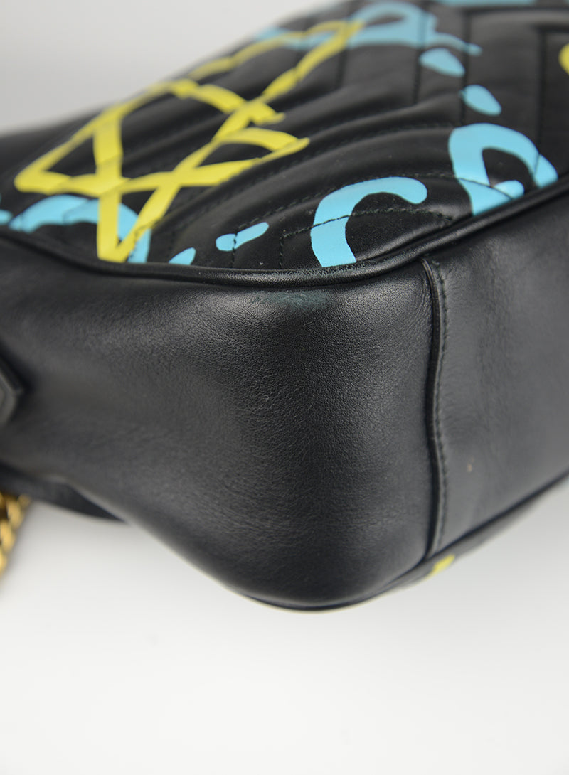 Gucci Marmont Graffiti shoulder bag in black leather