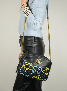 Gucci Marmont Graffiti shoulder bag in black leather