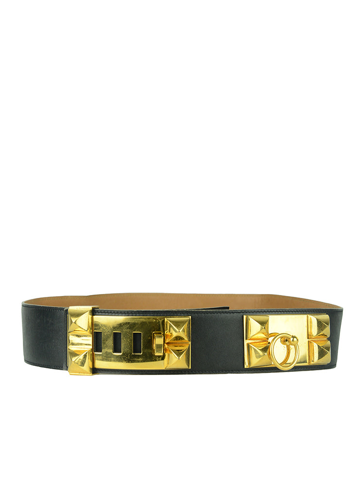 Hermes Collier de Chien black leather belt