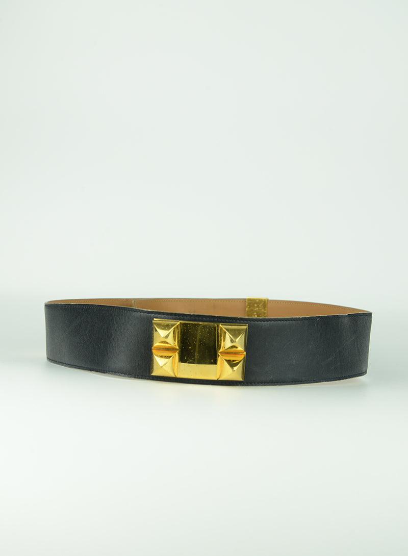 Hermes Collier de Chien black leather belt