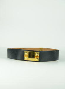 Hermes Cintura in pelle nera Collier de Chien