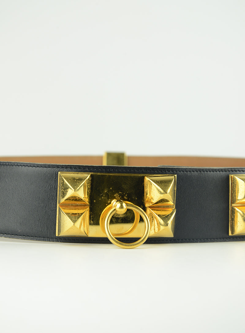 Hermes Cintura in pelle nera Collier de Chien