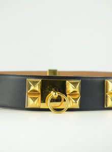 Hermes Collier de Chien black leather belt
