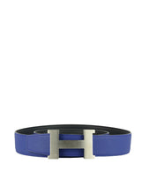 Load image into Gallery viewer, Hermès cintura H in pelle reversibile blu e nera
