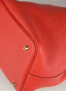 Hermès Secchiello Picotin 22 in pelle rosso fragola