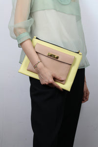 MARNI Clutch bag in yellow and powder pink leather