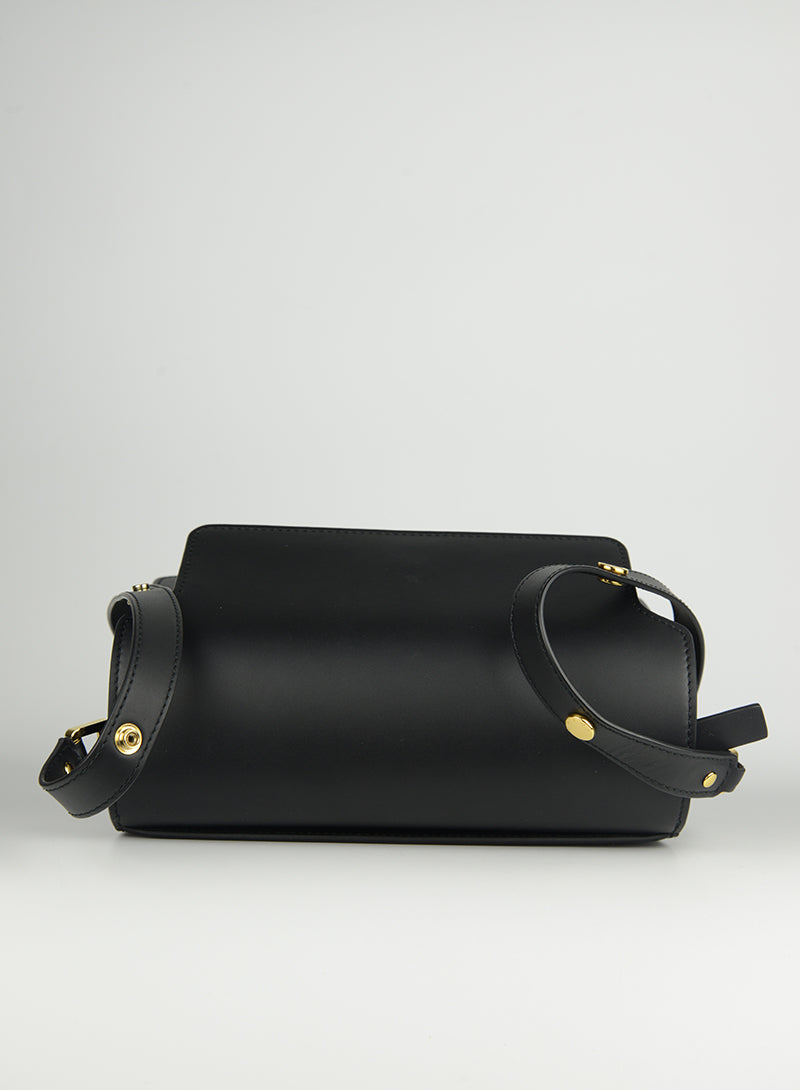 MARNI Borsa Trunk in pelle nera opaca