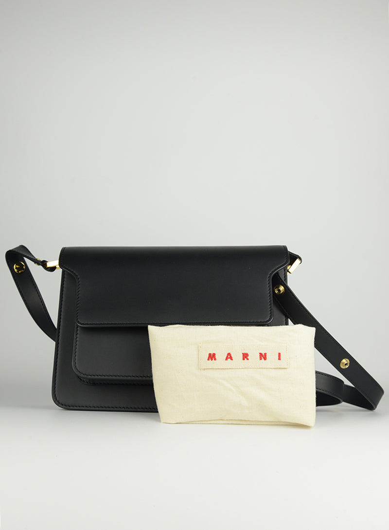 MARNI Borsa Trunk in pelle nera opaca