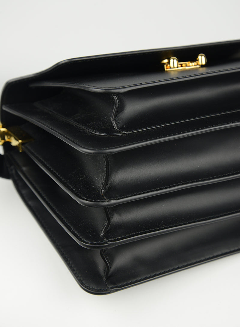 MARNI Borsa Trunk in pelle nera opaca