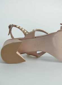 Miu Miu sandali in raso rosa cipria con perle - N. 39