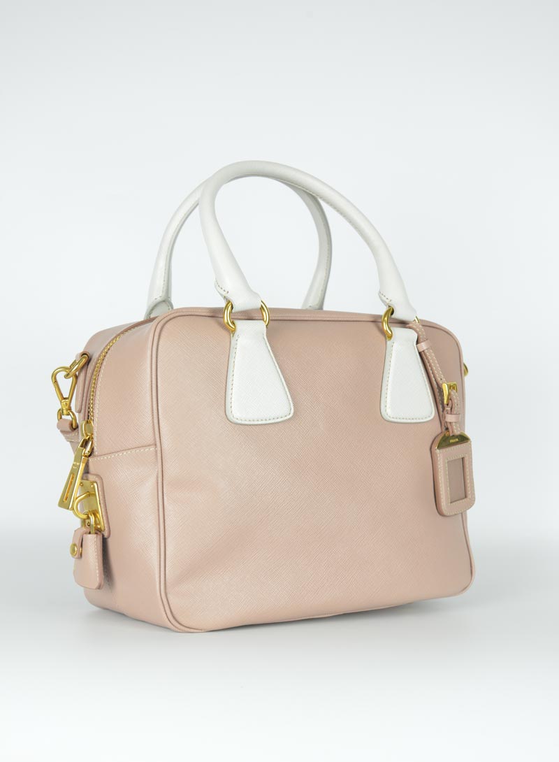 Prada Pink Saffiano leather bowling bag