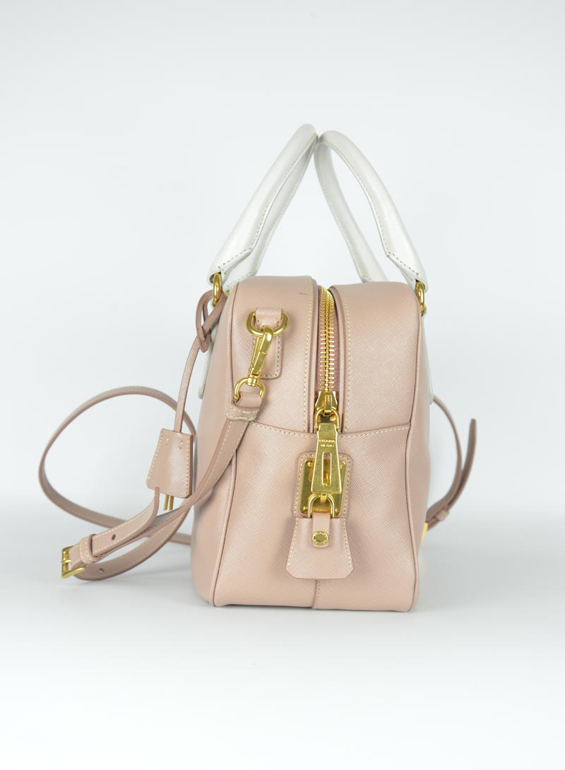 Prada Pink Saffiano leather bowling bag