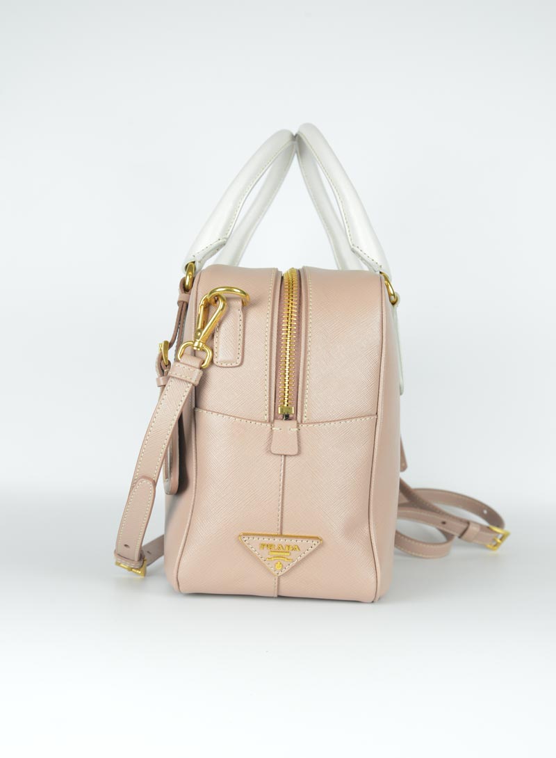 Prada Pink Saffiano leather bowling bag