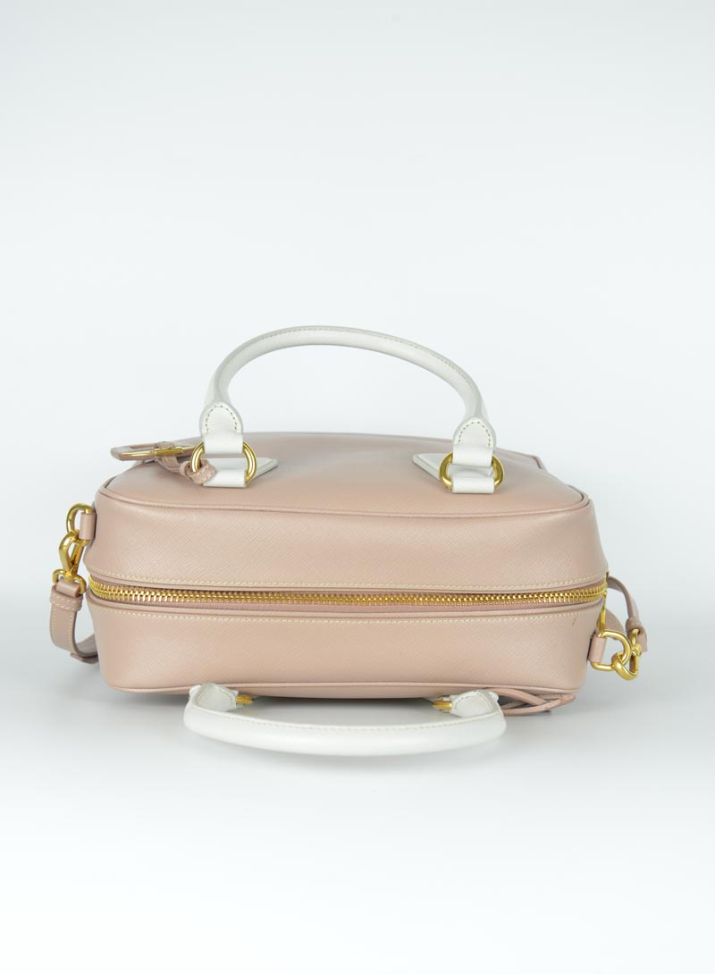 Prada Pink Saffiano leather bowling bag