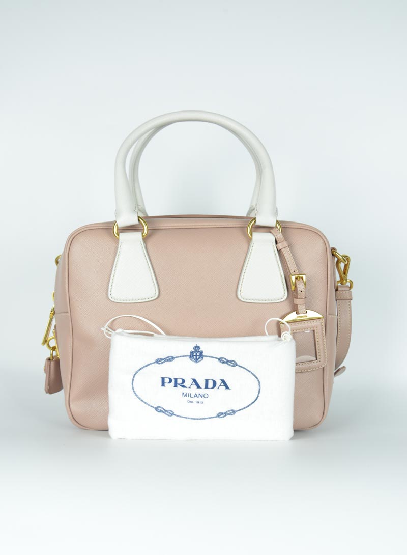 Prada Pink Saffiano leather bowling bag