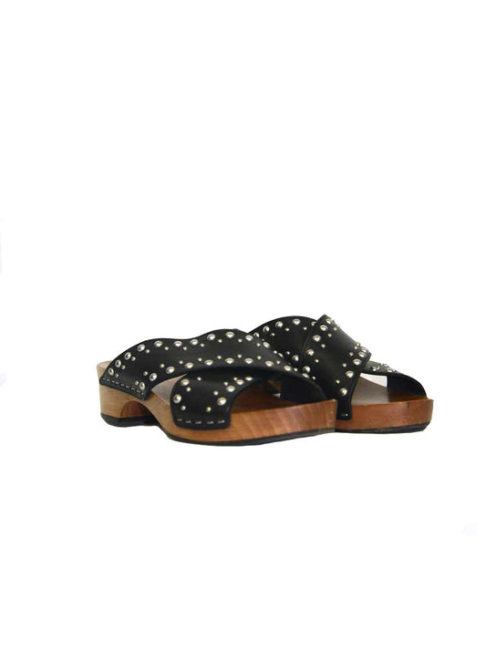 Saint Laurent Wooden and black leather clogs - N. 39