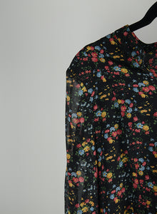 Saint Laurent Black floral long-sleeved dress - Size. 36