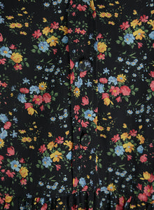 Saint Laurent Abito maniche lunghe nero a fiori - Tg. 36