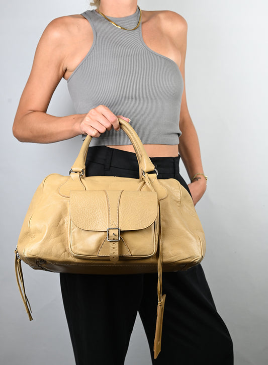 Balenciaga Borsa a bauletto in pelle beige