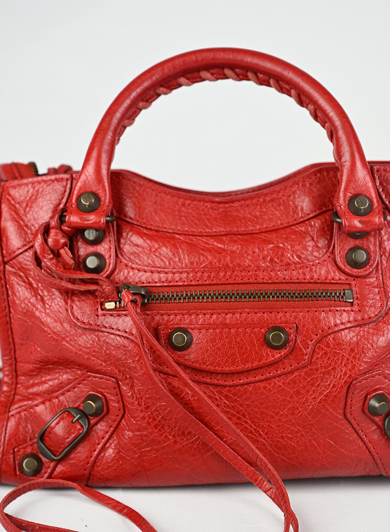 Balenciaga Borsa a Tracolla Mini City Pelle Rossa