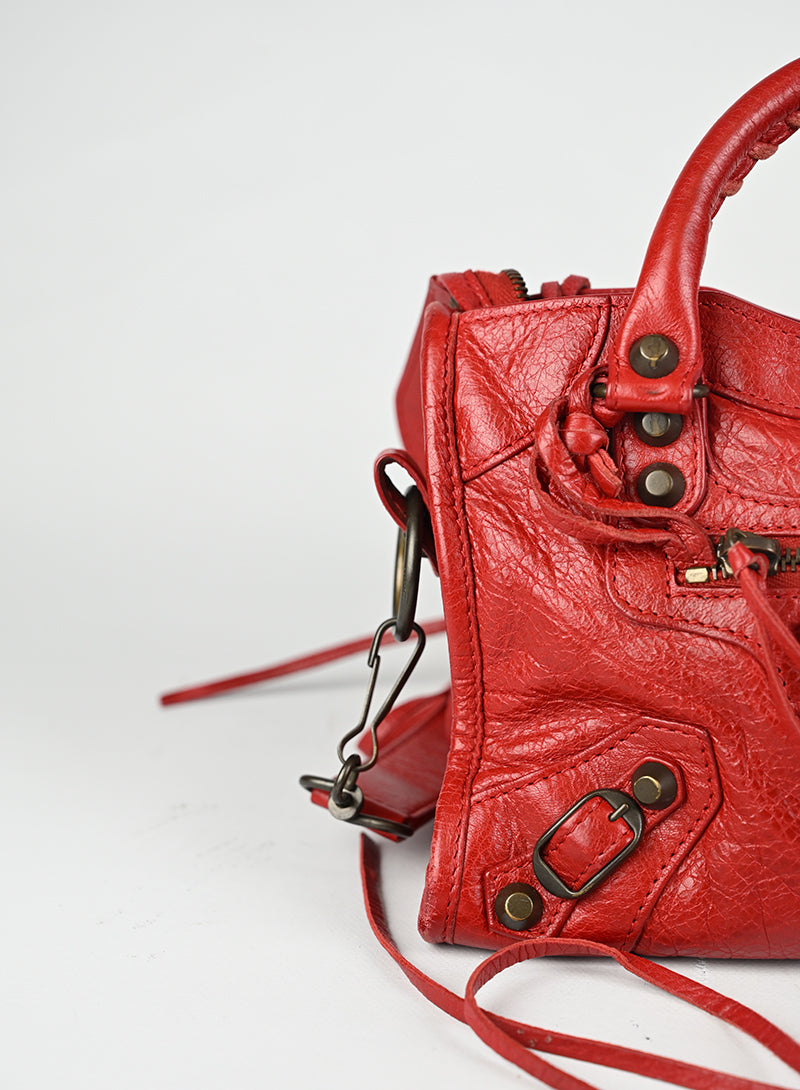 Balenciaga Borsa a Tracolla Mini City Pelle Rossa