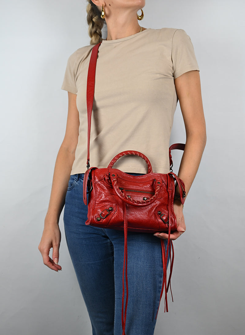 Balenciaga Borsa a Tracolla Mini City Pelle Rossa