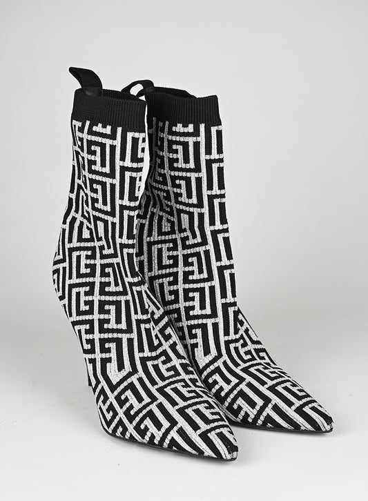 Balmain Stivaletti Calza Tessuto Argento e Nero - N. 40