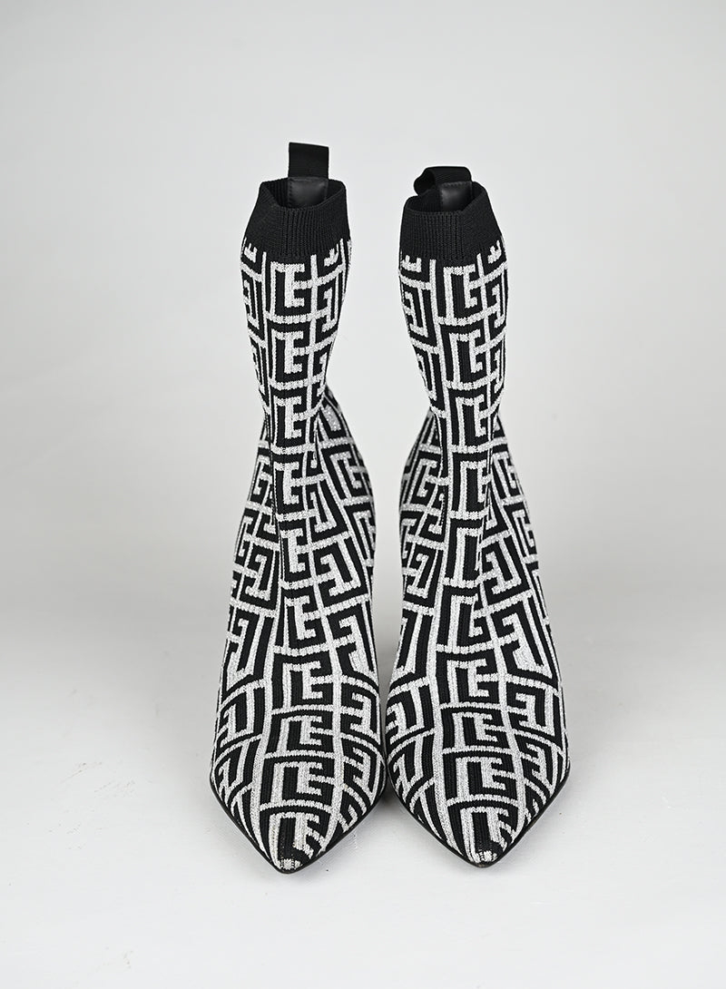 Balmain Stivaletti Calza Tessuto Argento e Nero - N. 40