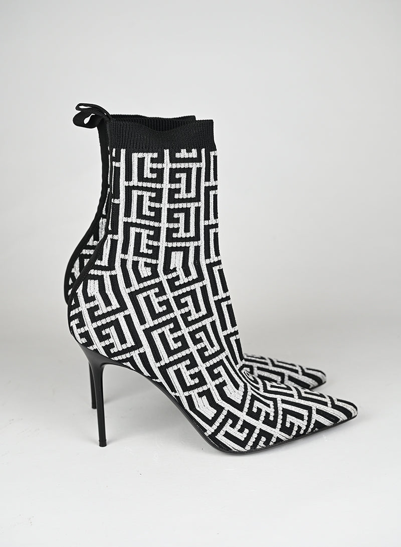 Balmain Stivaletti Calza Tessuto Argento e Nero - N. 40