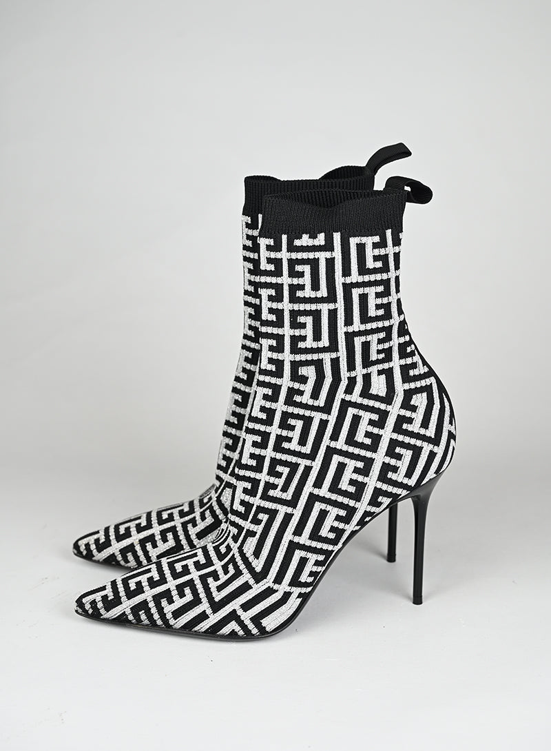Balmain Stivaletti Calza Tessuto Argento e Nero - N. 40