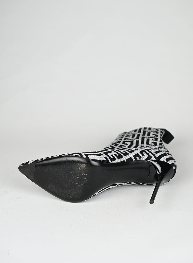 Balmain Stivaletti Calza Tessuto Argento e Nero - N. 40
