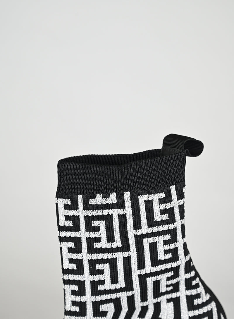 Balmain Stivaletti Calza Tessuto Argento e Nero - N. 40