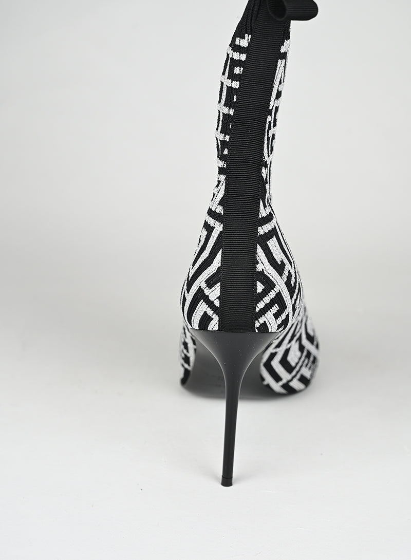 Balmain Stivaletti Calza Tessuto Argento e Nero - N. 40
